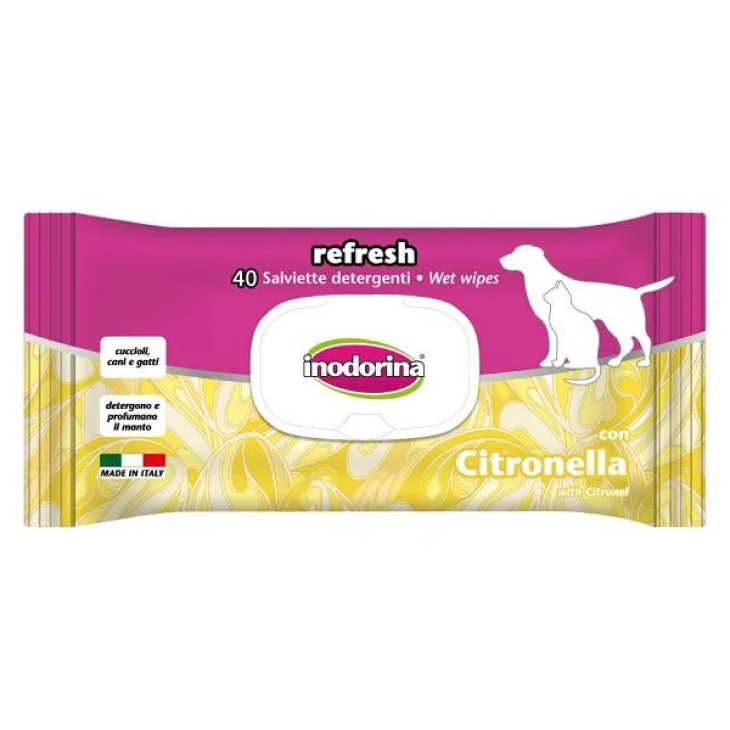 Inodorina Salviette igienizzanti e detergenti per animali con Citronella 40 salviette Inodorina Salviette igienizzanti e detergenti per animali con Citronella 40 salviette
