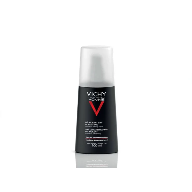 Vichy Homme Deodorante 24H Spray ultra-fresco Testato Dermatologicamente 100 ml efficace per 24 ore