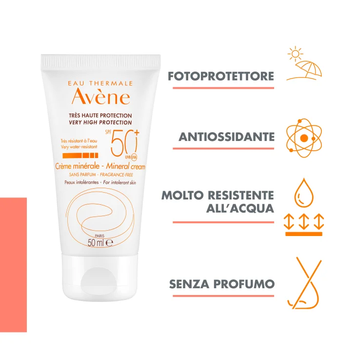 Av&egrave;ne Crema Solare Viso Schermo Minerale Protezione Solare SPF50+ 50 ml
