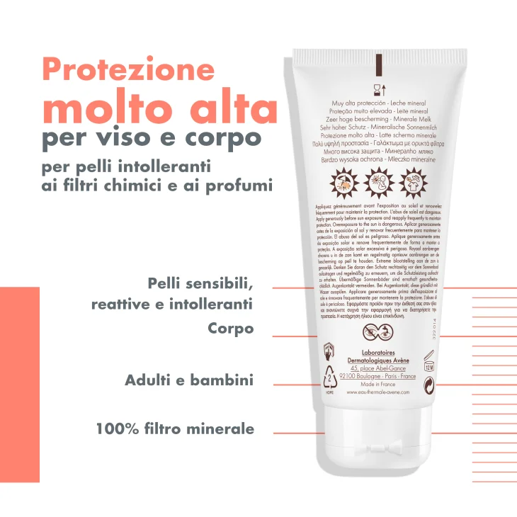 Avène Latte Solare Schermo Minerale Protezione Solare SPF 50+ 100 ml Avène Latte Solare Schermo Minerale Protezione Solare SPF 50+ 100 ml