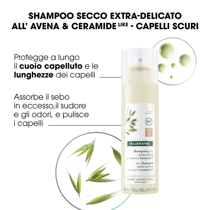 Klorane Shampoo Secco all'Avena Uso Frequente Capelli Scuri