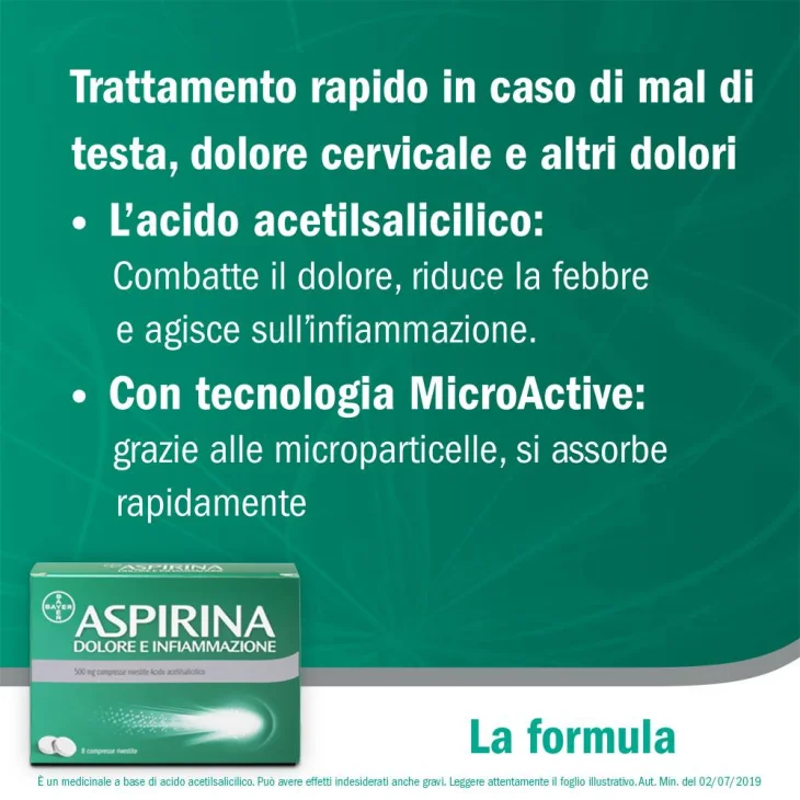 Aspirina Dolore e Infiammazione 500 mg - 8 compresse rivestite