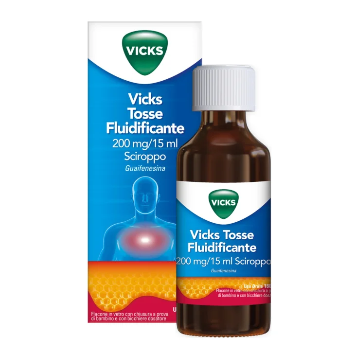 Vicks Tosse Fluidificante 200 mg/15 ml - Sciroppo 180 ml Vicks Tosse Fluidificante 200 mg/15 ml - Sciroppo 180 ml