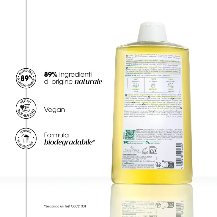 Klorane Shampoo alla Polpa di Cedro Leggero Capelli da Normali a Grassi 400 ml