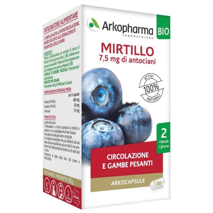 Arkopharma Arkocapsule Mirtillo Integratore per il Benessere delle Gambe 130 capsule