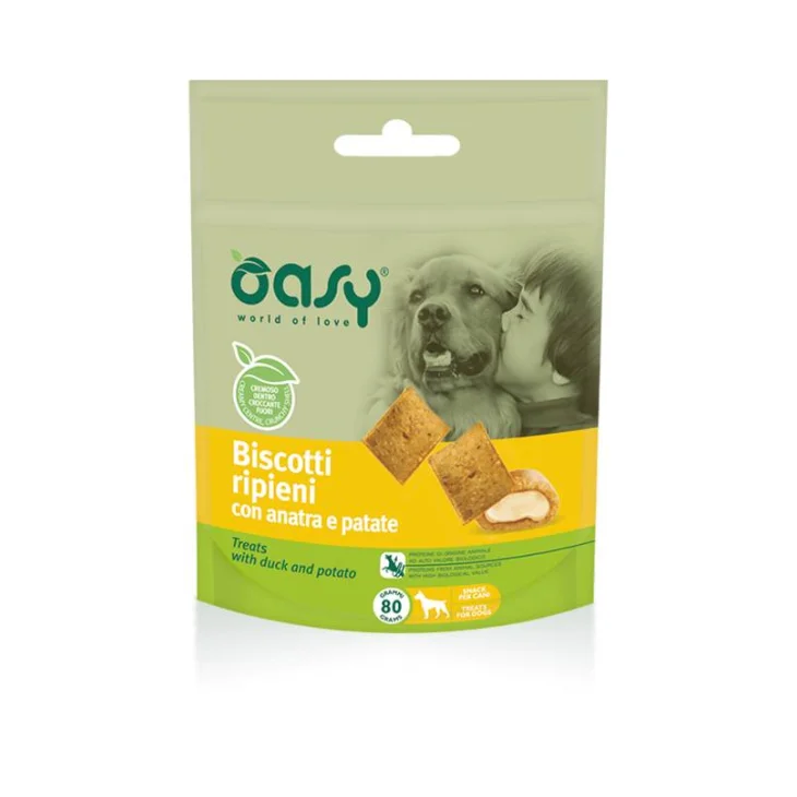 Oasy Biscotti Ripieni con Anatra e Patate Snack per Cani Oasy Biscotti Ripieni con Anatra e Patate Snack per Cani