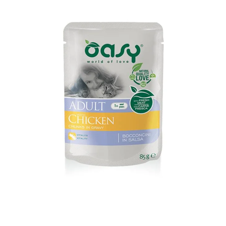 Oasy Adult Chicken Bocconcini in Salsa con Pollo per Gatti 85 g Oasy Adult Chicken Bocconcini in Salsa con Pollo per Gatti 85 g