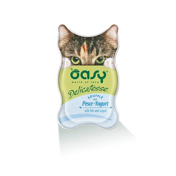Oasy Delicatesse Souffl&egrave; con pesce e yogurt per gatti 85 g