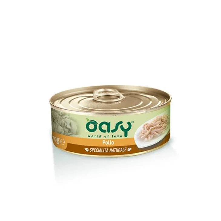 Oasy Pollo Specialit&agrave; Naturali Cibo Umido per Gatti in Lattina 70 g