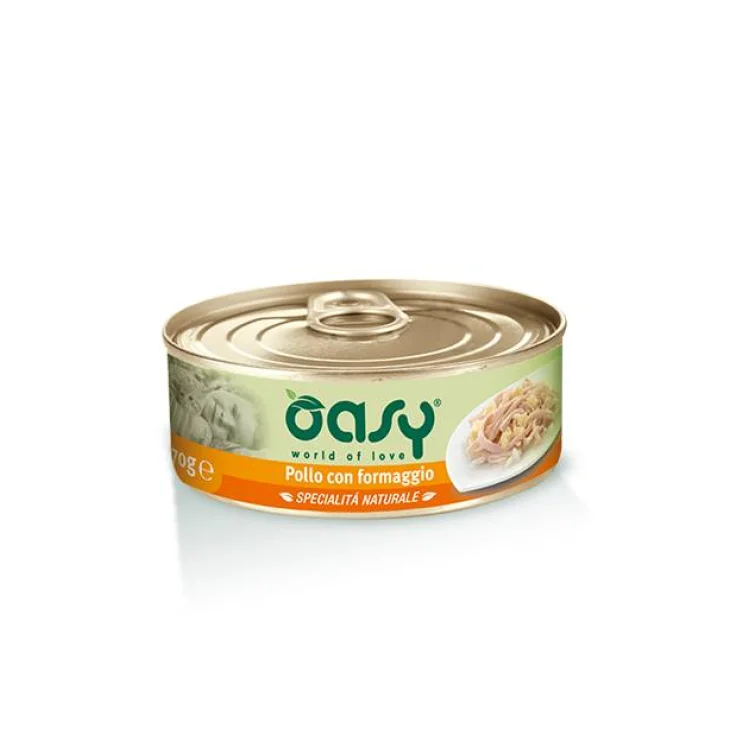 Oasy Pollo con Formaggio Specialit&agrave; Naturali Cibo Umido per Gatti in Lattina 70 g