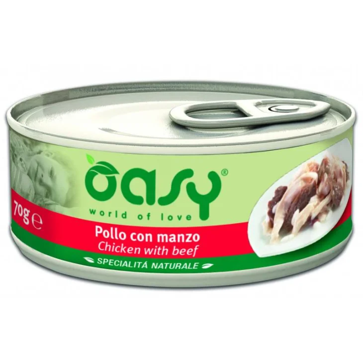 Oasy Pollo con Manzo Specialit&agrave; Naturali Cibo Umido per Gatti in Lattina 70 g
