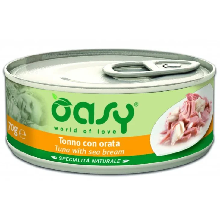 Oasy Tonno con Orata Specialit&agrave; Naturali Cibo umido per gatti in lattina 70 g