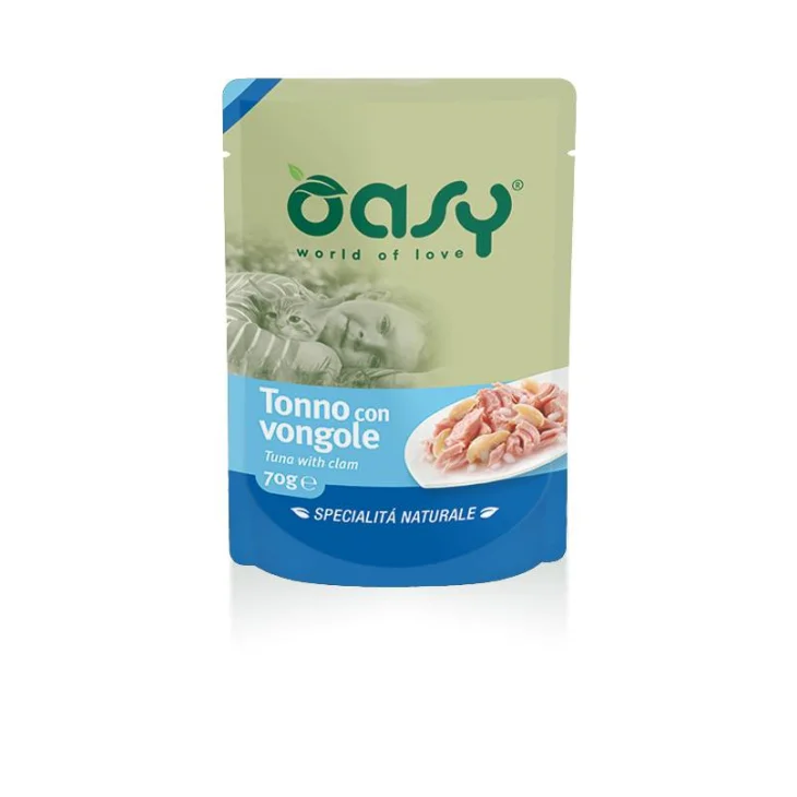 Oasy Tonno con Vongole Specialit&agrave; Naturali Cibo Umido per Gatti 70 g