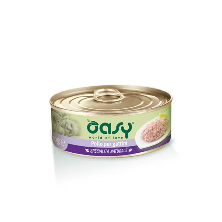 Oasy Pollo per Gattini Specialit&agrave; Naturali Cibo umido per Gatti in lattina 70 g