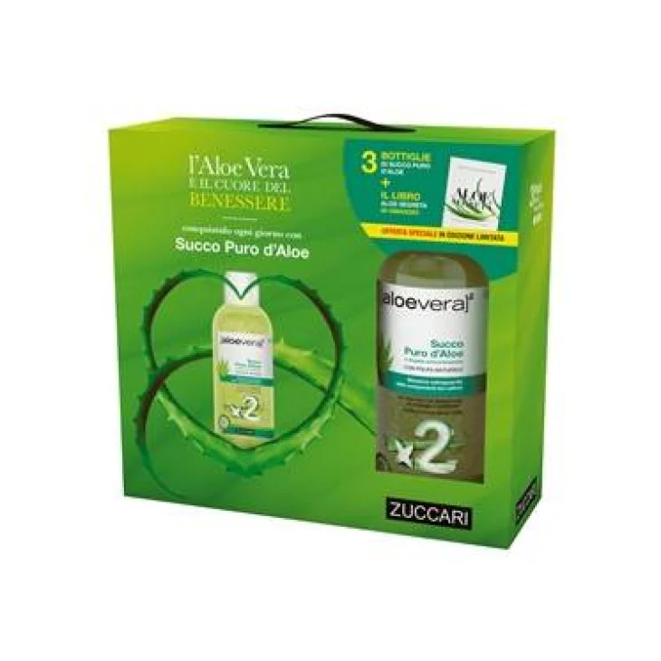 Zuccari Succo Puro di Aloe Doppia Concentrazione Kit 3 Bottiglie + Libro Aloe in Omaggio