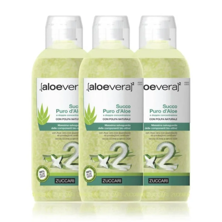 Zuccari Succo Puro di Aloe Doppia Concentrazione Kit 3 Bottiglie + Libro Aloe in Omaggio