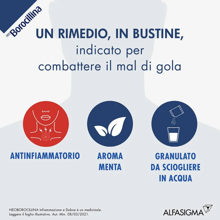 Neoborocillina Infiammazione e Dolore Bustine per Mal di Gola Neoborocillina Infiammazione e Dolore Bustine per Mal di Gola