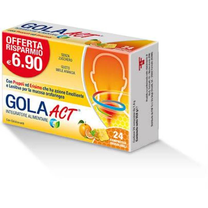 Gola Act Integratore Per la Gola ad Azione Emolliente e Lenitiva Gusto Miele e Arancia