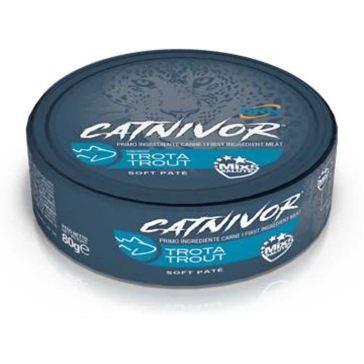 Drn Catnivor Soft Pat&egrave; Cibo per gatti adulti alla trota 80 g