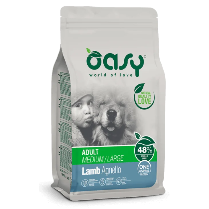 Oasy One Animal Protein Adult Medium/Large Cibo Secco per Cani Gusto Agnello 12 kg Oasy One Animal Protein Adult Medium/Large Cibo Secco per Cani Gusto Agnello 12 kg