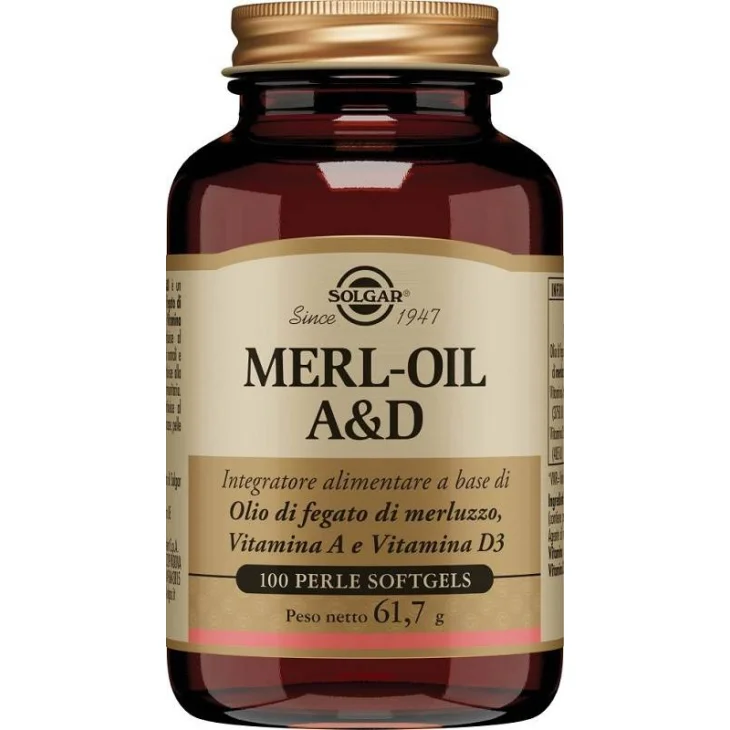 Solgar Merl Oil A&D Integratore Multivitaminico 100 perle softgel Solgar Merl Oil A&D Integratore Multivitaminico 100 perle softgel