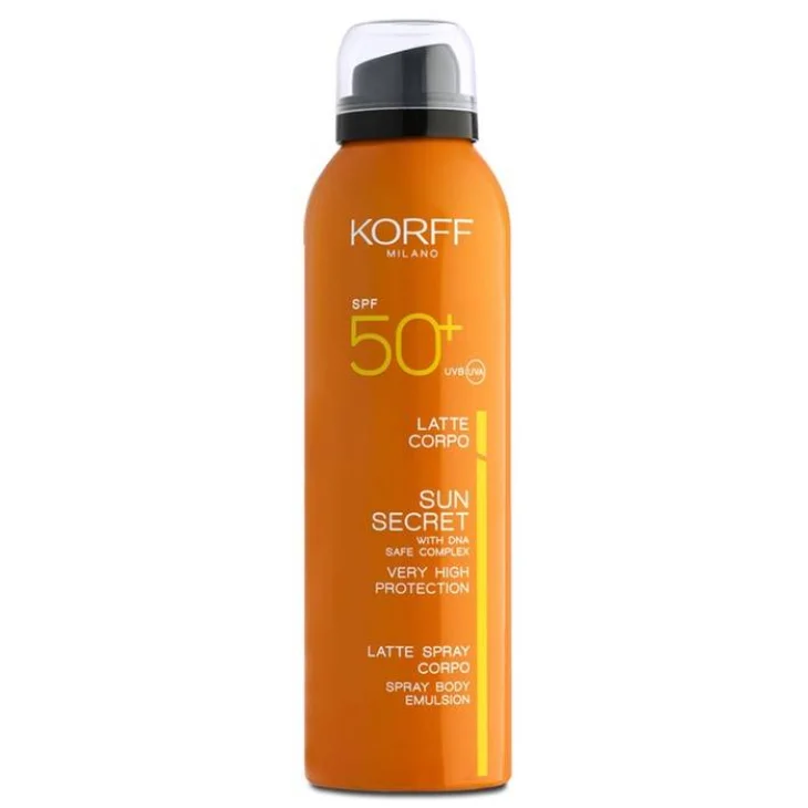 Korff Sun Secret Latte Spray Corpo SPF50+ Protezione Solare Molto Alta 200 ml Korff Sun Secret Latte Spray Corpo SPF50+ Protezione Solare Molto Alta 200 ml