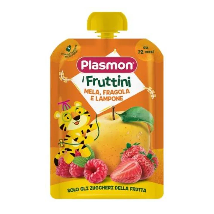 Plasmon I Fruttini Mela Fragola e Lampone Merenda per Bambini 130 grammi Plasmon I Fruttini Mela Fragola e Lampone Merenda per Bambini 130 grammi