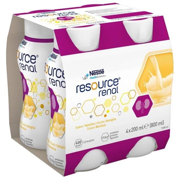 Nestl&egrave; Resource Renal Alimento a Fini Medici Speciali Gusto Vaniglia 4 bottigliette da 200 ml