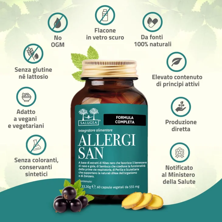 Salugea Allergisan Integratore Naturale per Persone Sensibili agli Allergeni 60 capsule Salugea Allergisan Integratore Naturale per Persone Sensibili agli Allergeni 60 capsule