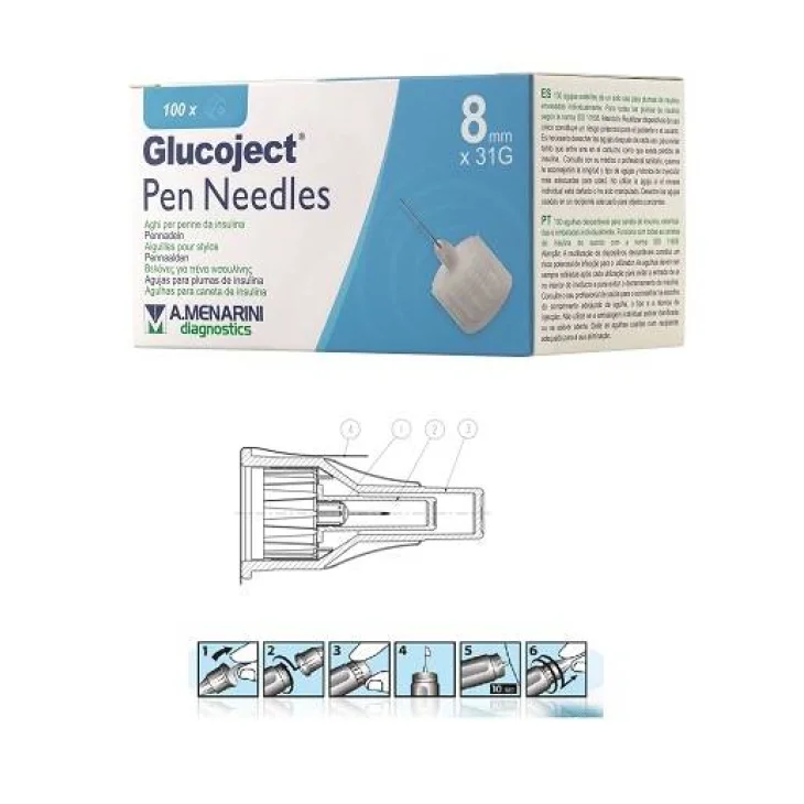 AGO PER PENNA DA INSULINA GLUCOJECT LUNGHEZZA 8 MM GAUGE 31100 PEZZI AGO PER PENNA DA INSULINA GLUCOJECT LUNGHEZZA 8 MM GAUGE 31100 PEZZI