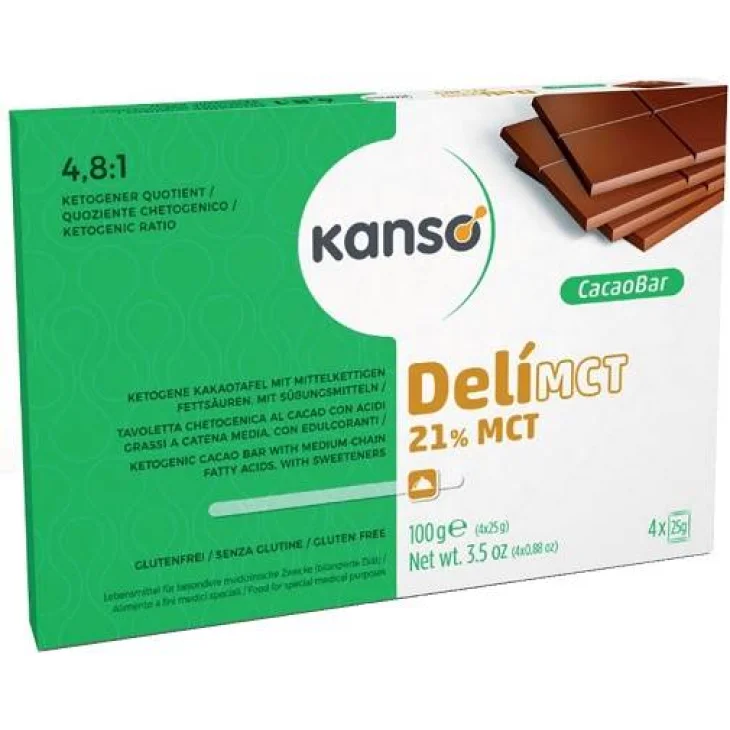 KANSO DELIMCT CACAO BAR 21% TAVOLETTA CHETOGENICA AL CACAO CON ACIDI GRASSI A CATENA MEDIA 4 MONOPORZIONI DA 25 G KANSO DELIMCT CACAO BAR 21% TAVOLETTA CHETOGENICA AL CACAO CON ACIDI GRASSI A CATENA MEDIA 4 MONOPORZIONI DA 25 G