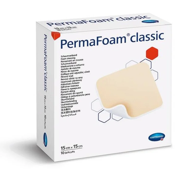 PERMAFOAM CLASSIC MEDICAZIONE IN SCHIUMA DI POLIURETANO SENZA BORDI 15 X 15 CM 10 PEZZI PERMAFOAM CLASSIC MEDICAZIONE IN SCHIUMA DI POLIURETANO SENZA BORDI 15 X 15 CM 10 PEZZI