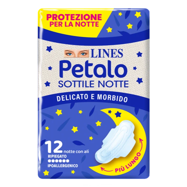 LINES PETALO SOFT SOTTILE NOTTE CON ALI IPOALLERGENICO 12 PEZZI LINES PETALO SOFT SOTTILE NOTTE CON ALI IPOALLERGENICO 12 PEZZI