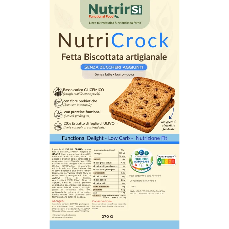 NutriCrock Fette Biscottate Nutraceutiche con Gocce di Cioccolato 300 grammi NutriCrock Fette Biscottate Nutraceutiche con Gocce di Cioccolato 300 grammi