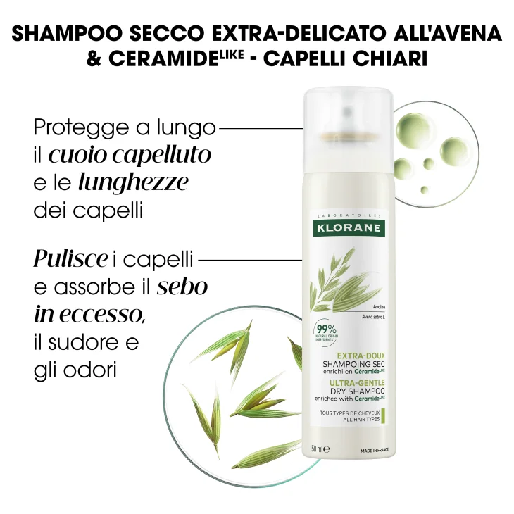 Klorane Shampoo Secco Extra Delicato Avena&Ceramide Spray 150 ml Nuova Formula