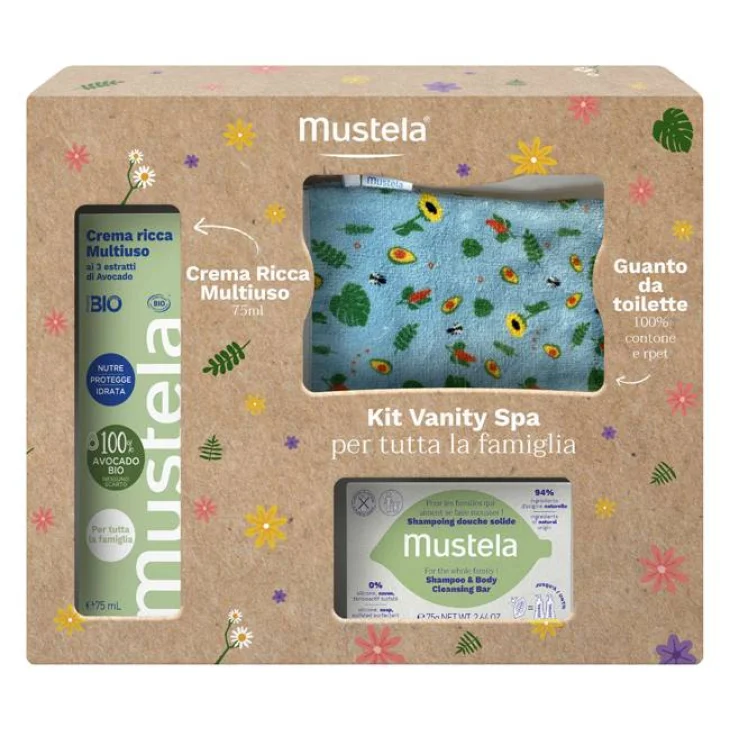 Mustela Family Natale 23 Cofanetto con crema ricca multiuso da 75 ml + Shampoo e detergente solido da 75 g