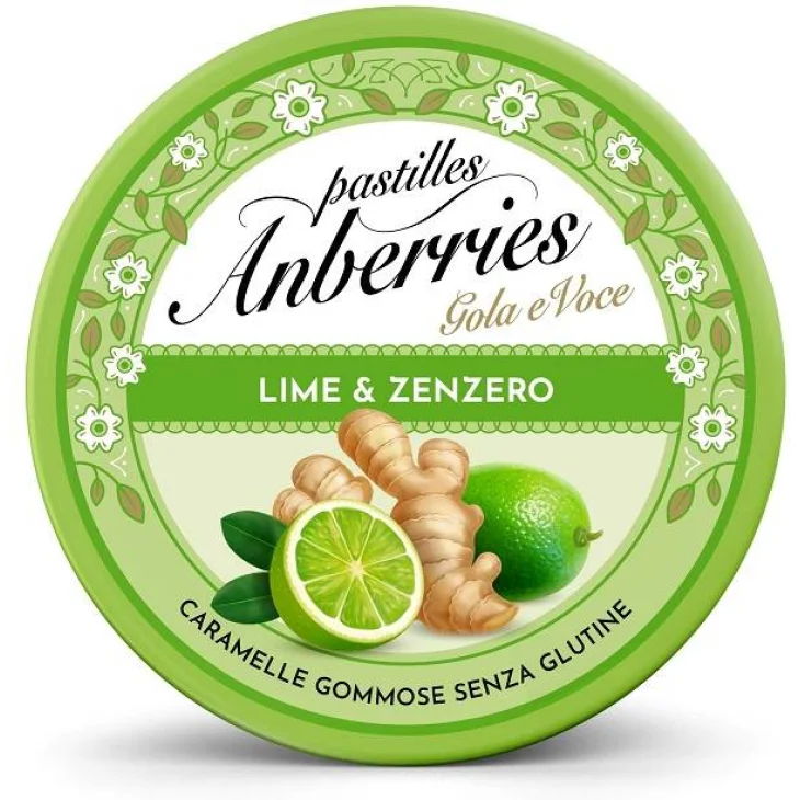Anberries Lime & Zenzero Pastiglie gommose per la gola 50 g