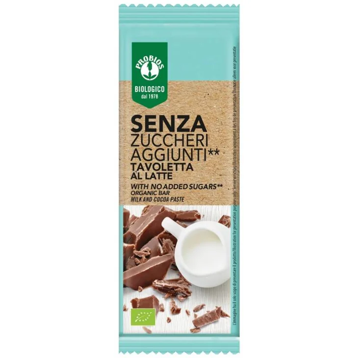 Probios Tavoletta Cioccolato al Latte senza Zuccheri Aggiunti 50 g Probios Tavoletta Cioccolato al Latte senza Zuccheri Aggiunti 50 g