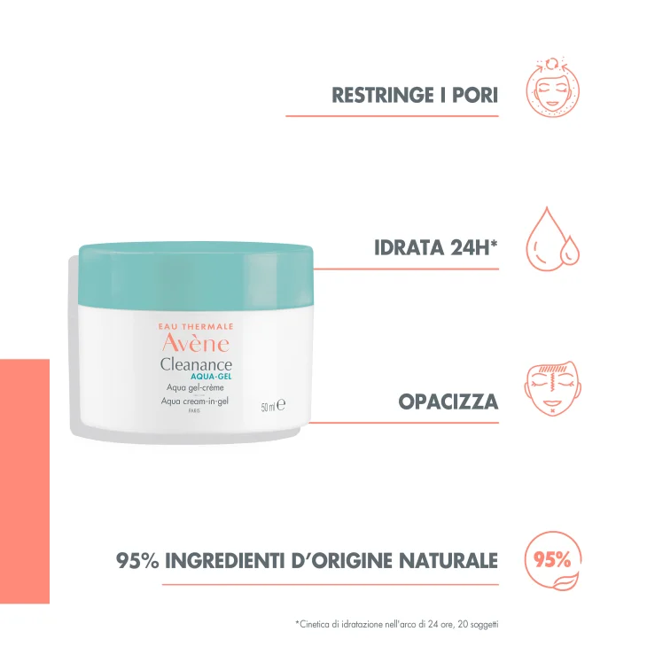 Av&egrave;ne Eau Thermale Cleanance Aqua gel opacizzante, Idrata e riduce i pori, Imperfezioni, Pelle grassa a tendenza acneica, 50ml