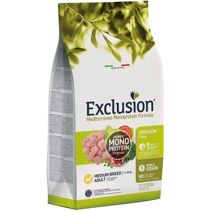 Exclusion Mediterraneo Monoprotein Cibo Secco per Cani Adulti Gusto Pollo 12 kg