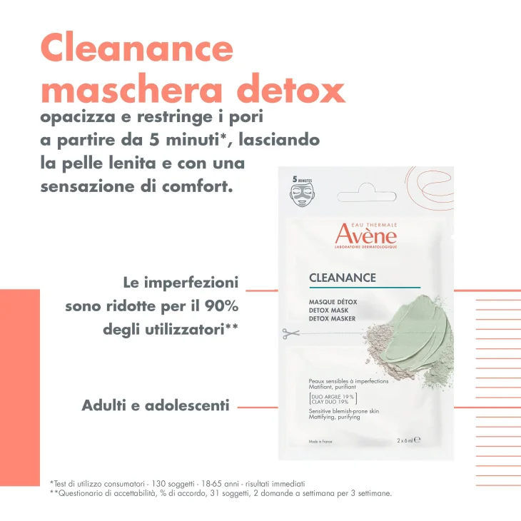 Av&egrave;ne Cleanance Maschera Detox Viso 2 pezzi 6 ml