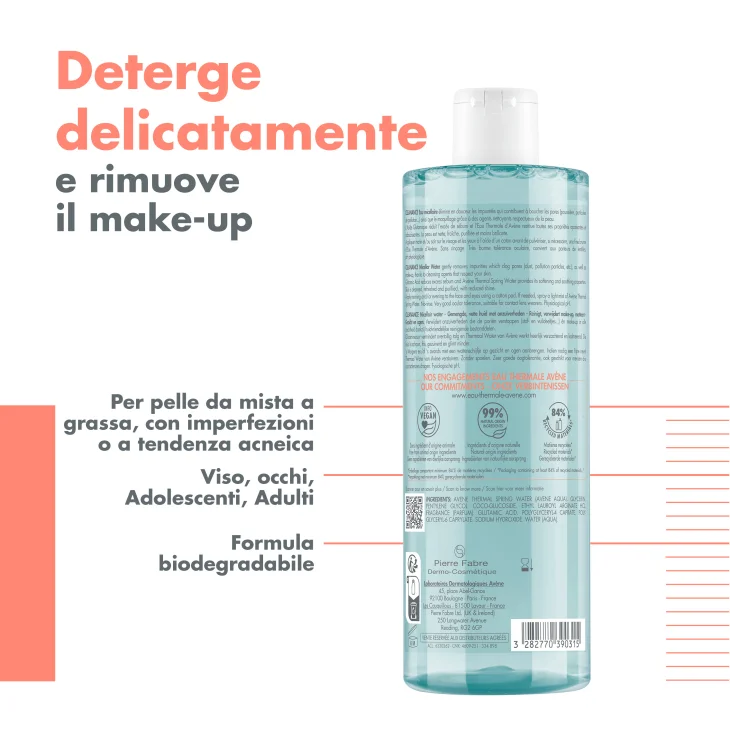 Av&egrave;ne Eau Thermale Cleanance Acqua Micellare Detergente Opacizzante, Pelle mista grassa a tendenza acneica, 400ml