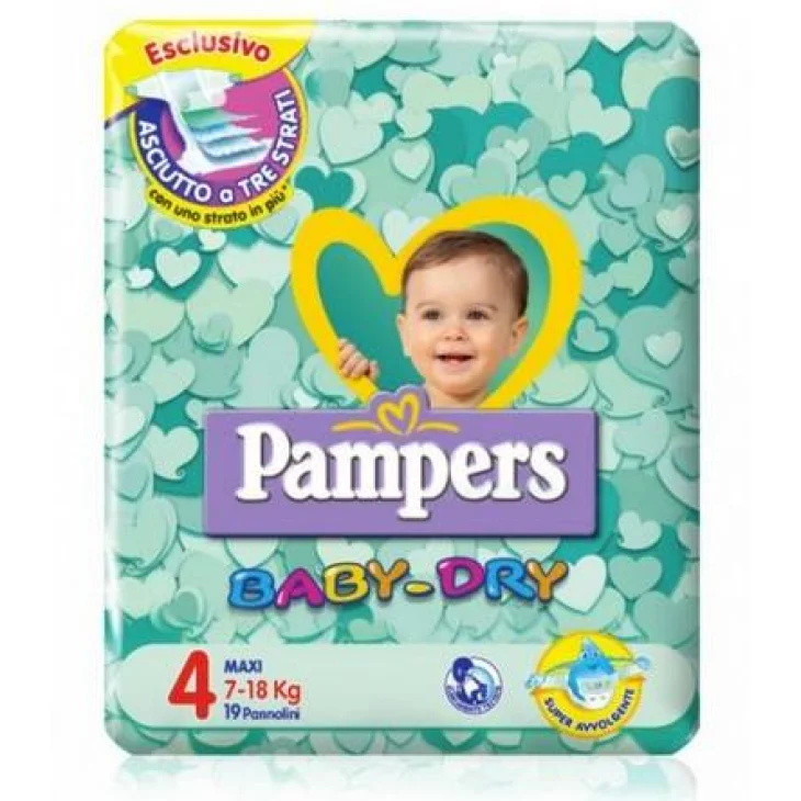 PANNOLINI PER BAMBINI PAMPERS BABY DRY DOWNCOUNT NO FLASH MAXI 19 PEZZI