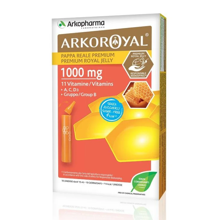 Arkopharma Arkoroyal Pappa Reale 1000 Mg + Vitamine Senza Zucchero 10 Fiale