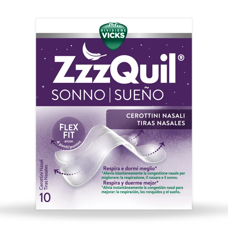 Vicks ZzzQuill Nasal Strips Cerotti Nasali Decongestionanti 10 pezzi Vicks ZzzQuill Nasal Strips Cerotti Nasali Decongestionanti 10 pezzi