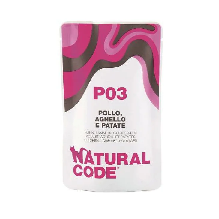 Natural Code Alimento per Gatti Adulti BS P3 Pollo Agnello e Patate Verdure  70 g