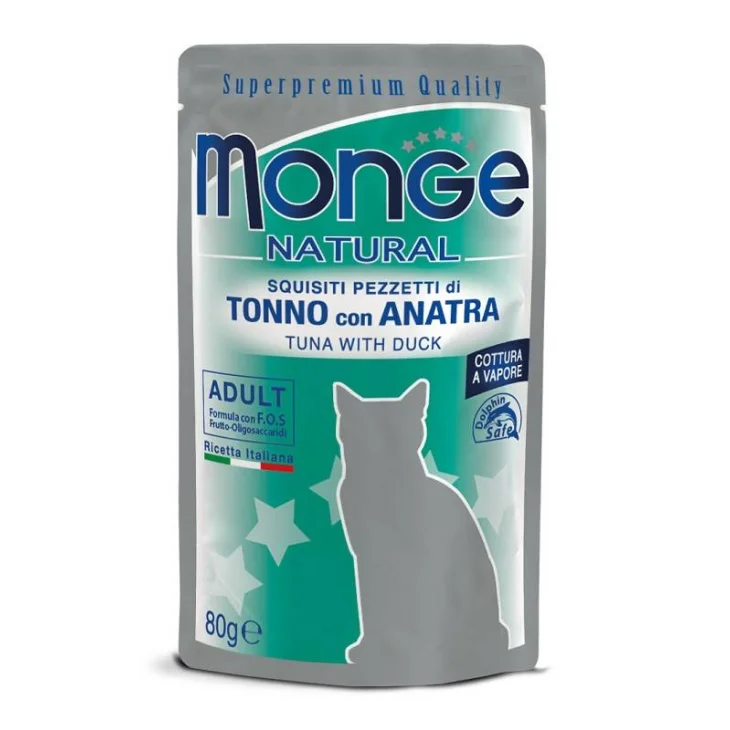 Monge Natural Pezzetti Di Tonno / Anatra Alimento Complementare per Gatti Adulti 80 g