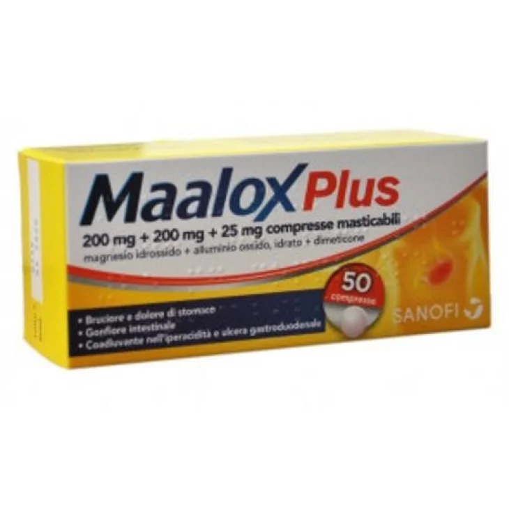 MAALOX PLUS*50 cpr mast 200 mg + 200 mg + 25 mg