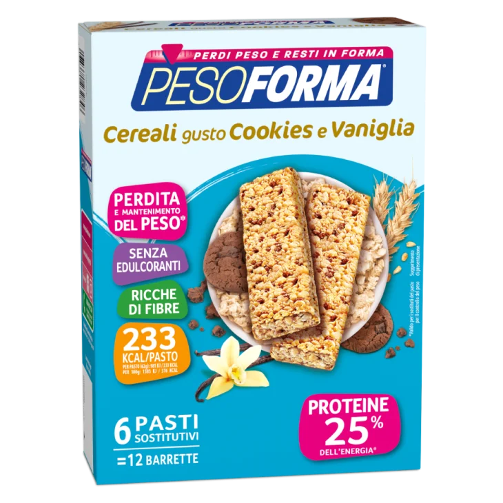 Pesoforma Barrette Dietetiche Cereali Cookies e Vaniglia 12 barrette Pesoforma Barrette Dietetiche Cereali Cookies e Vaniglia 12 barrette