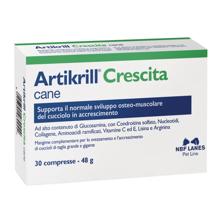 N.B.F. Lanes Artikrill Crescita Cane Integratore per lo Sviluppo Osteo Muscolare di Cuccioli 30 Compresse